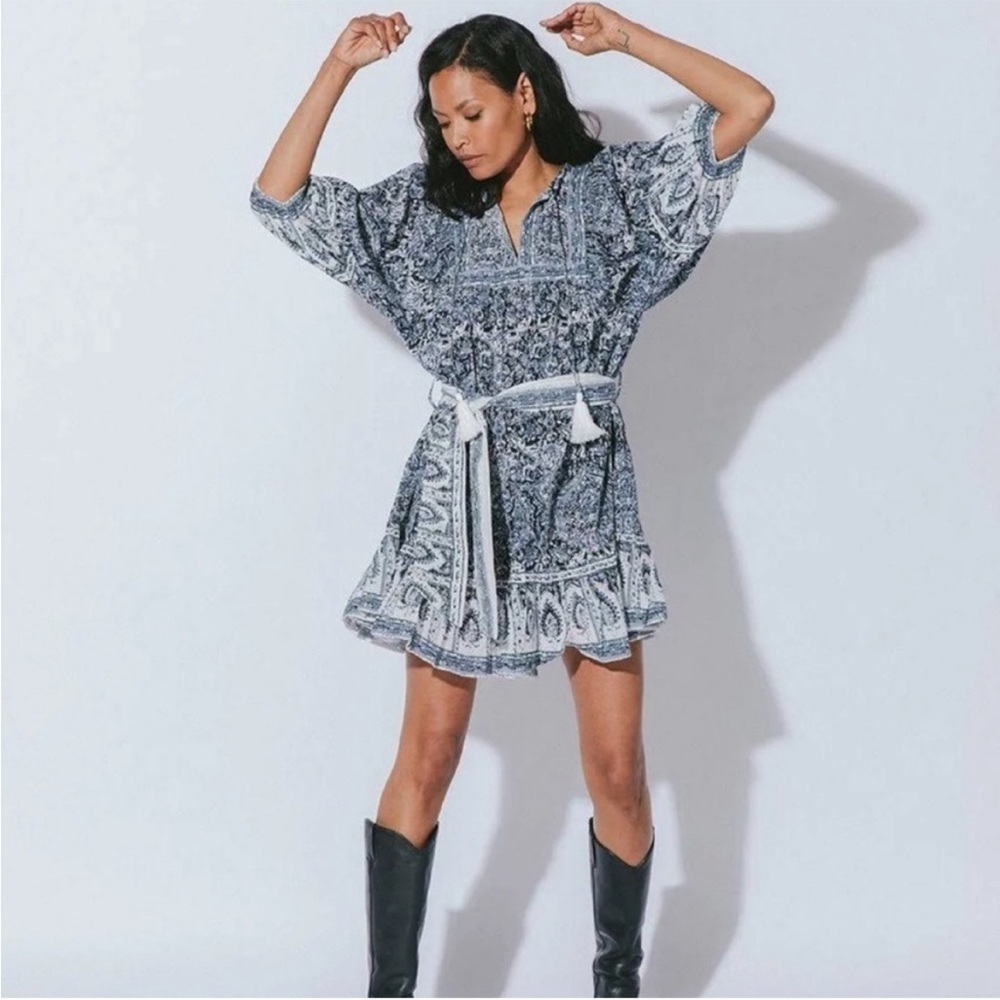 NWOT Cleobella Magdalena Rishi Block Print Puff Sleeve Mini Dress Revolve XS
